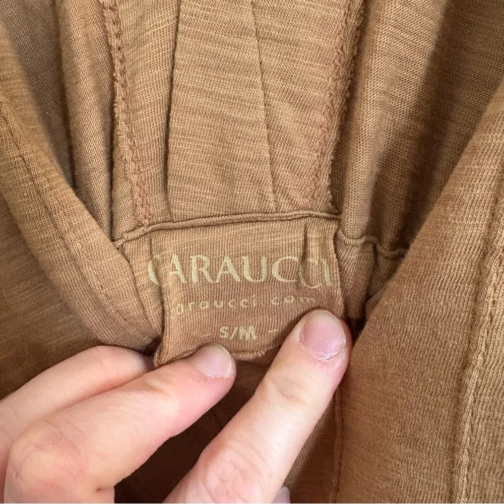 Caraucci Ruched Camel Cotton Women’s Maxi Dress Size S/M Side Tie Lightweight - Picture 2 of 5